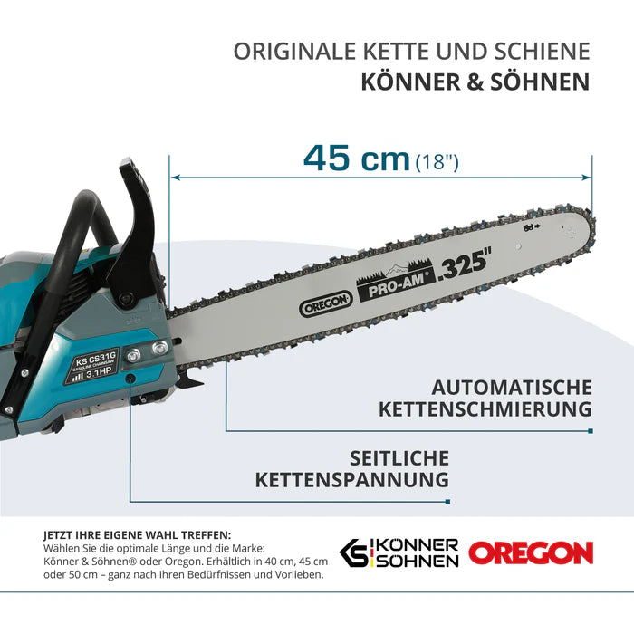 "Könner & Söhnen" Benzin-Kettensäge KS CS31G-18-1 ==> 18"/45cm